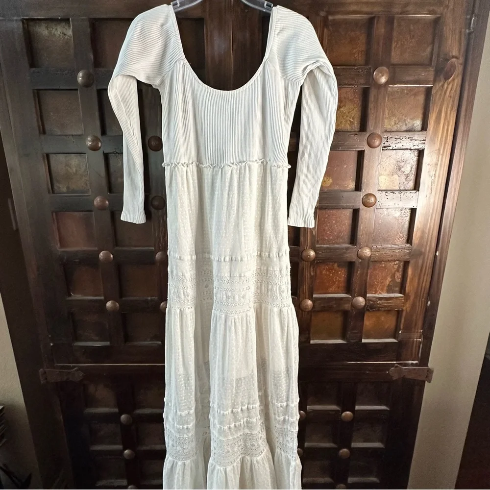 Free People Sz Small Earth Angel Maxi Dress Ivory Boho - Picture 2 of 11
